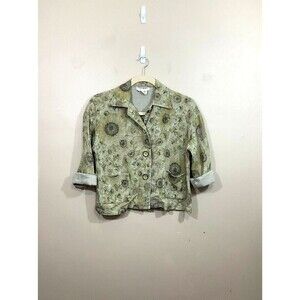 Franco Mirabelli Womens Linen Sunflower Jacket S Beige Cottage Fairy Coastal